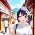 旅行先で食べ歩きをするひまり 3枚目