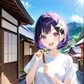 旅行先で食べ歩きをするひまり 4枚目