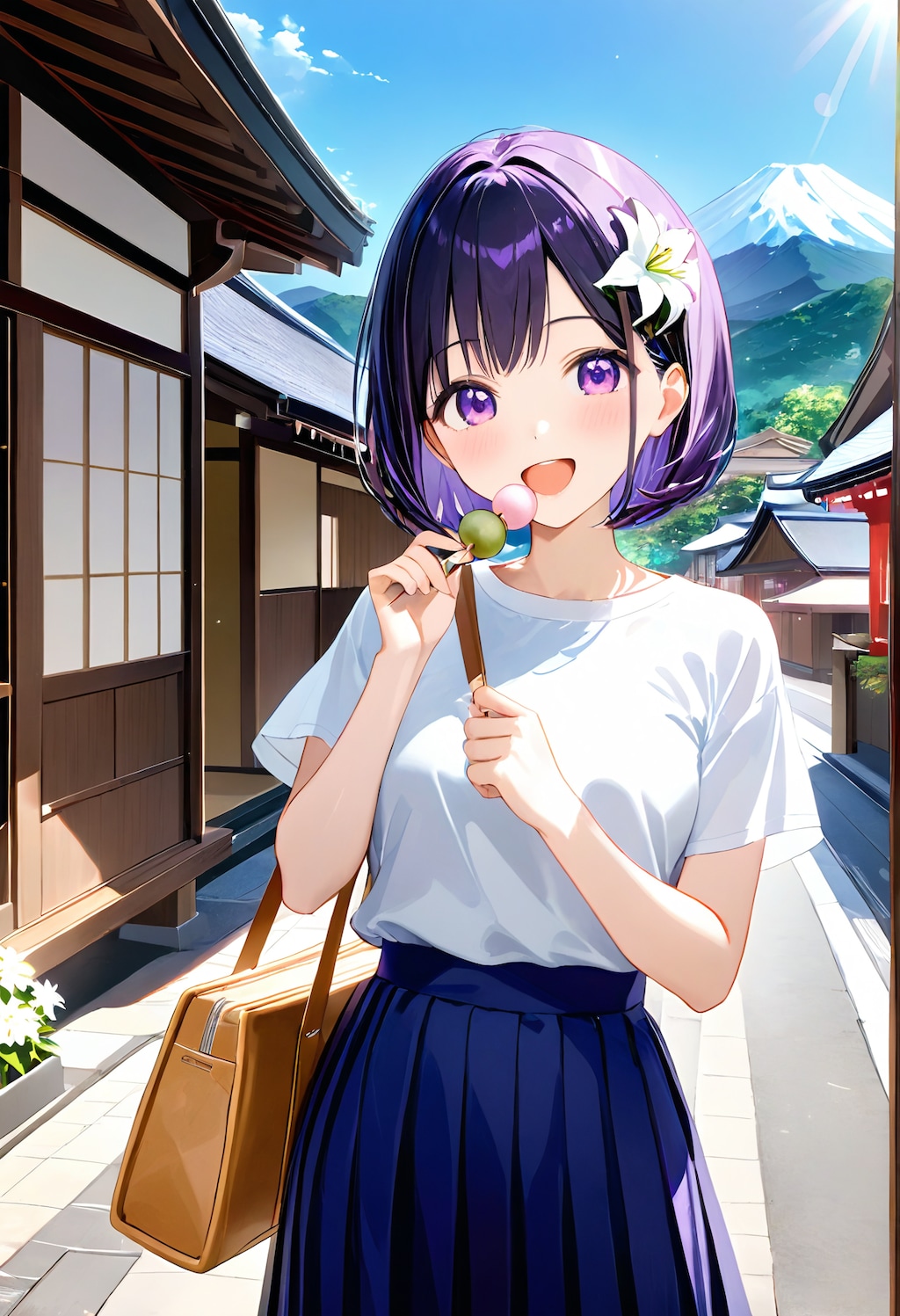 旅行先で食べ歩きをするひまり