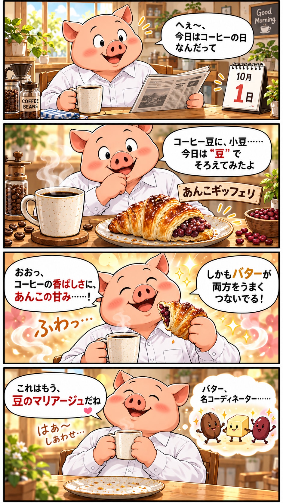 コーヒーの日　豆どうし、バターがつなぐ朝 | の人気AIイラスト・グラビア
