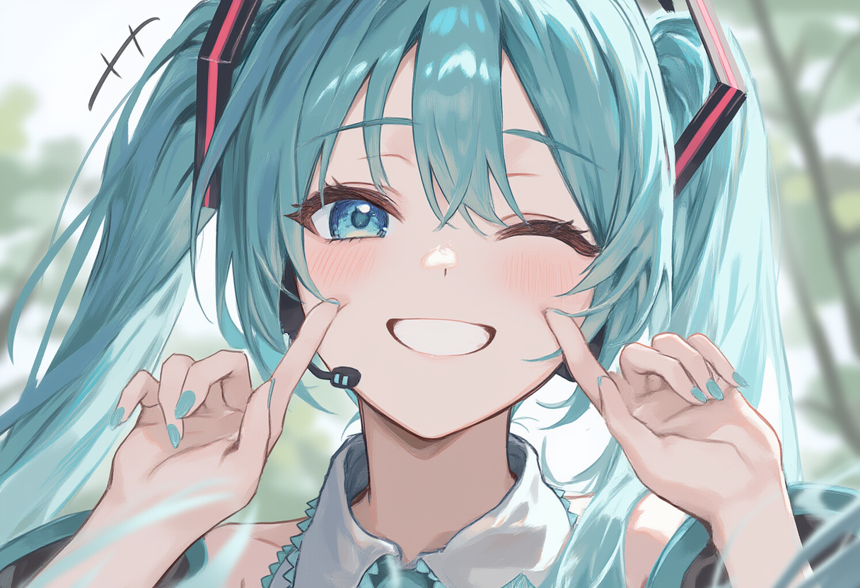 V4フル版　ボカロ　初音ミク　指で頬をつつく