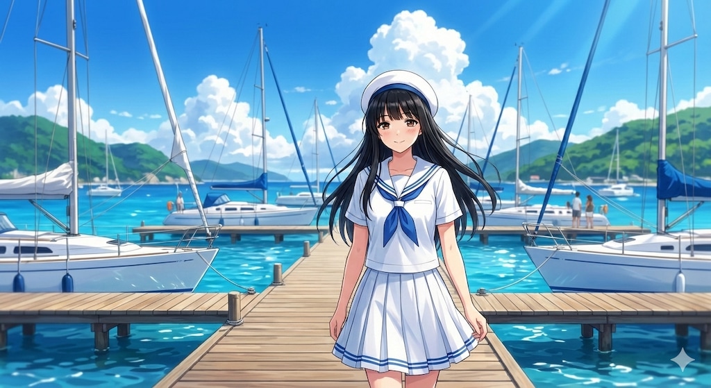 ヨットハーバーの少女