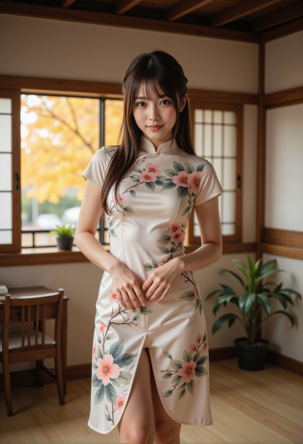 紅葉とチャイナドレス