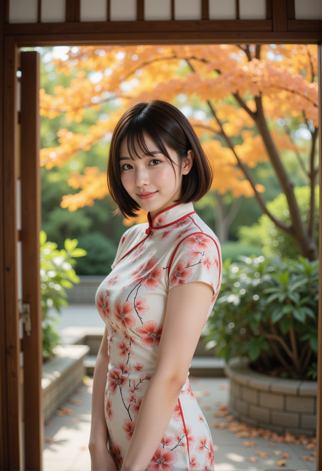 紅葉とチャイナドレス