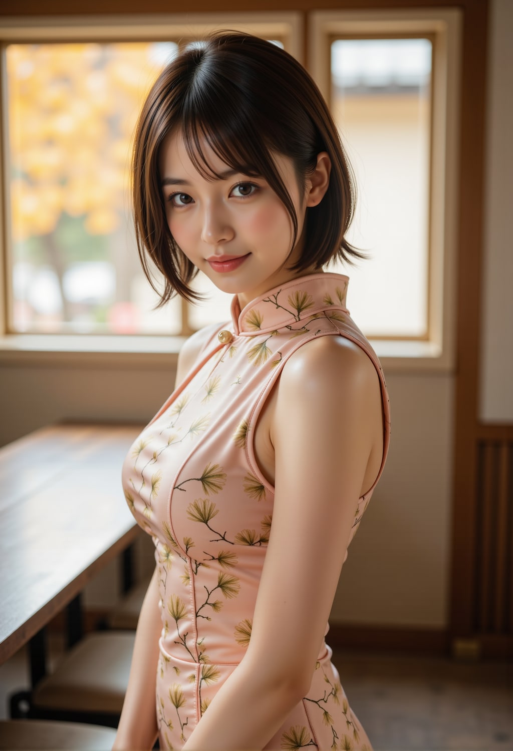 紅葉とチャイナドレス