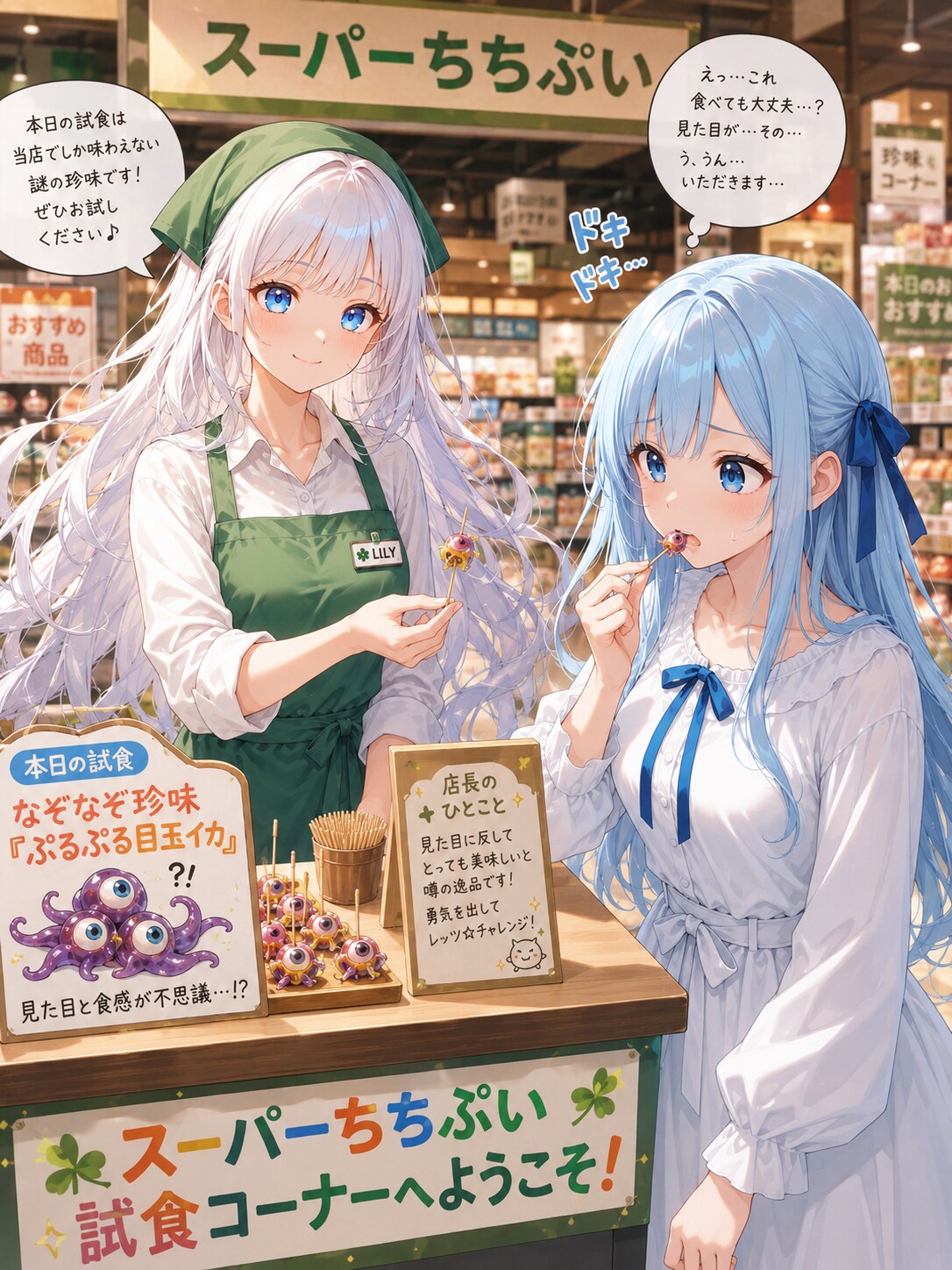 謎の試食品を渡されて戸惑う優葵ちゃん