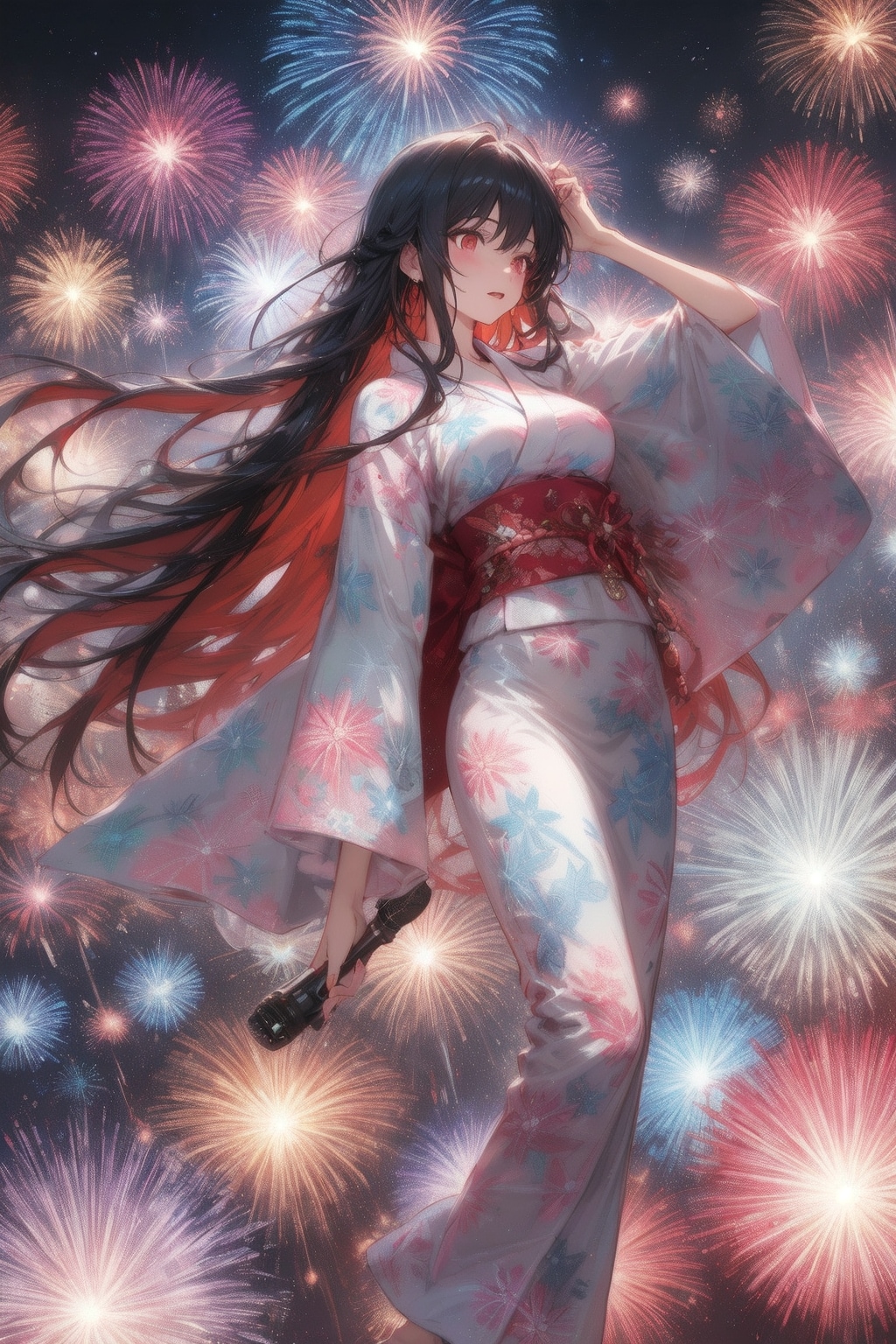 花火大会のアナウンスバイト中に一曲披露する道野綴先生