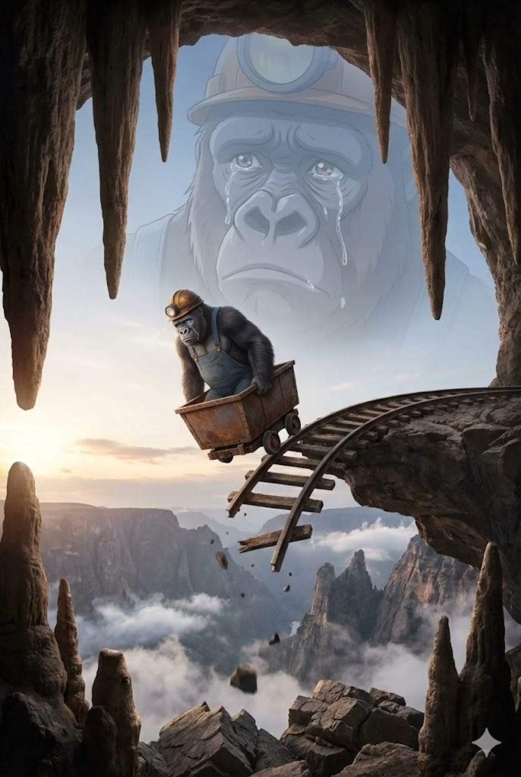 ゴリラがトロッコに乗ってる奴