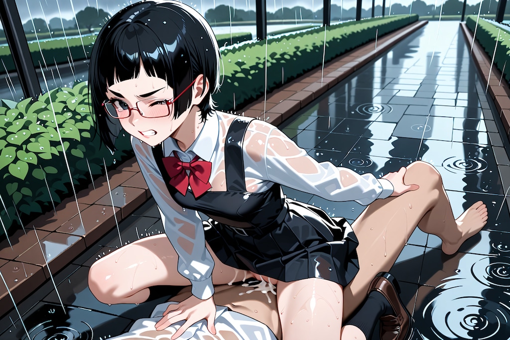 雨の中で