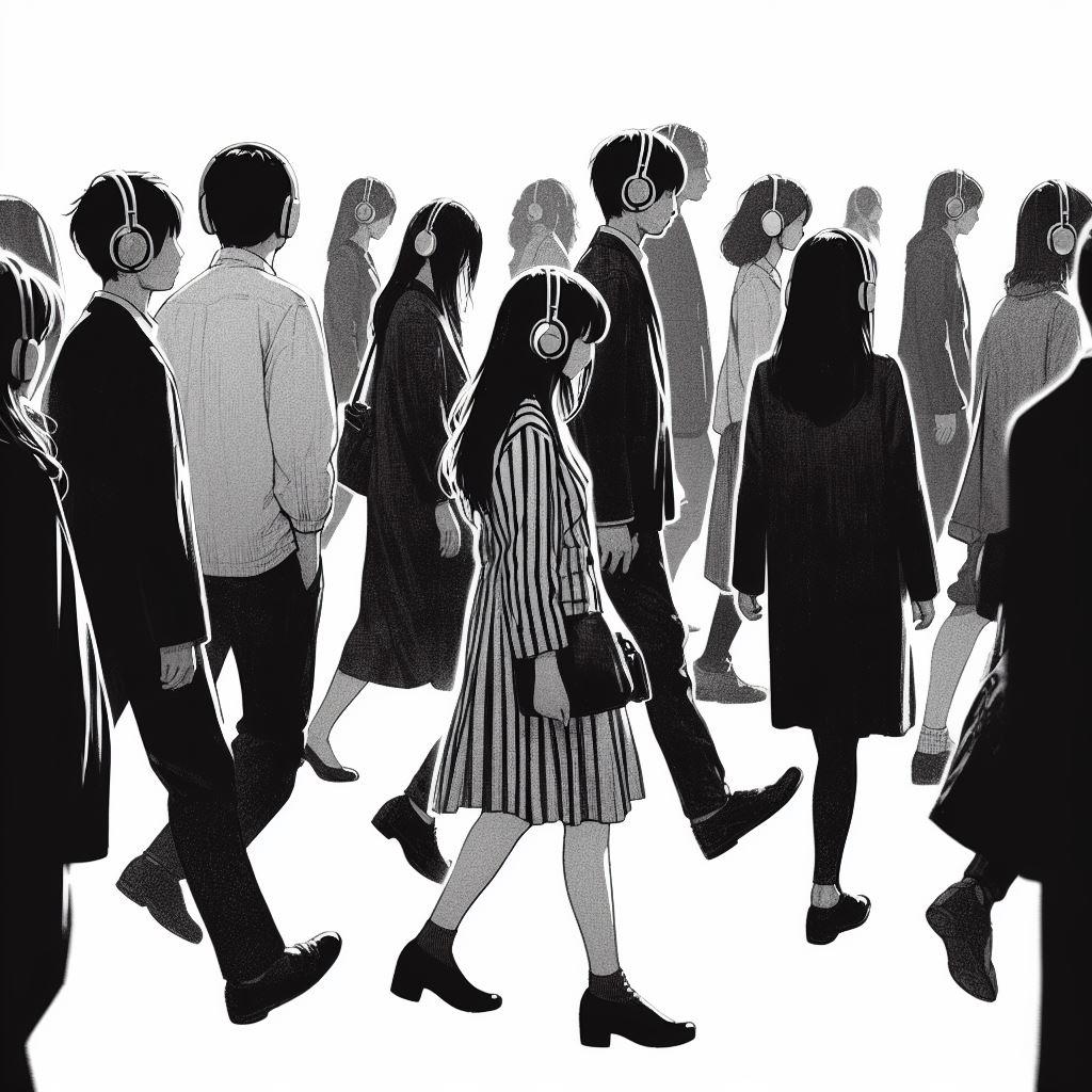 都会（まち）の人ごみ　肩がぶつかって　ひとりぼっち