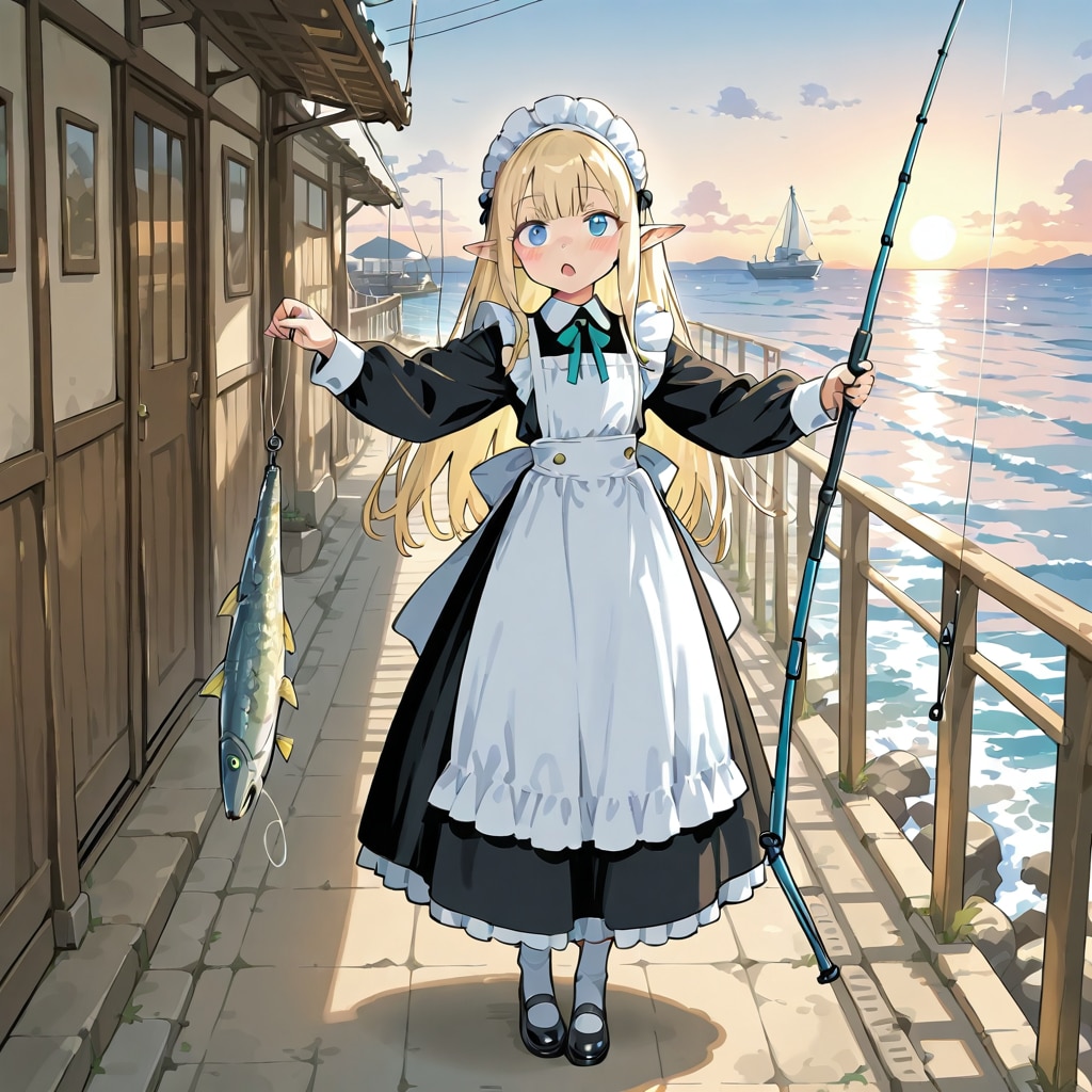 メイドさん、釣りをする | の人気AIイラスト・グラビア