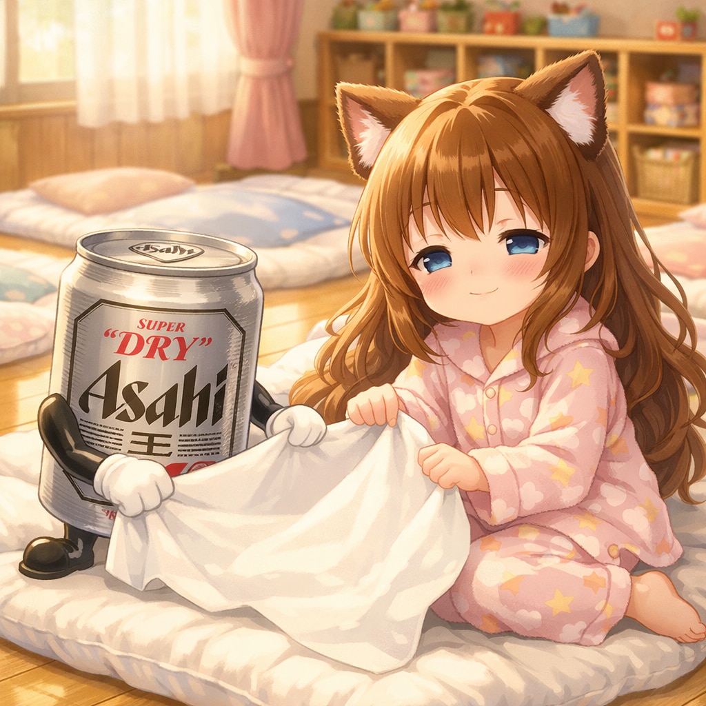 お昼寝する小さな女の子