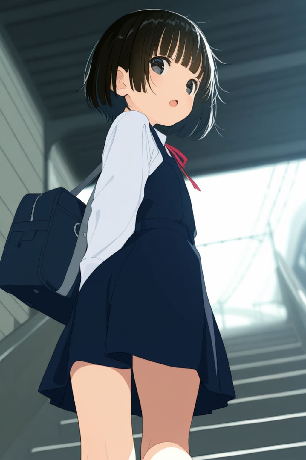 駅の階段を急ぐ145cm子ちゃん