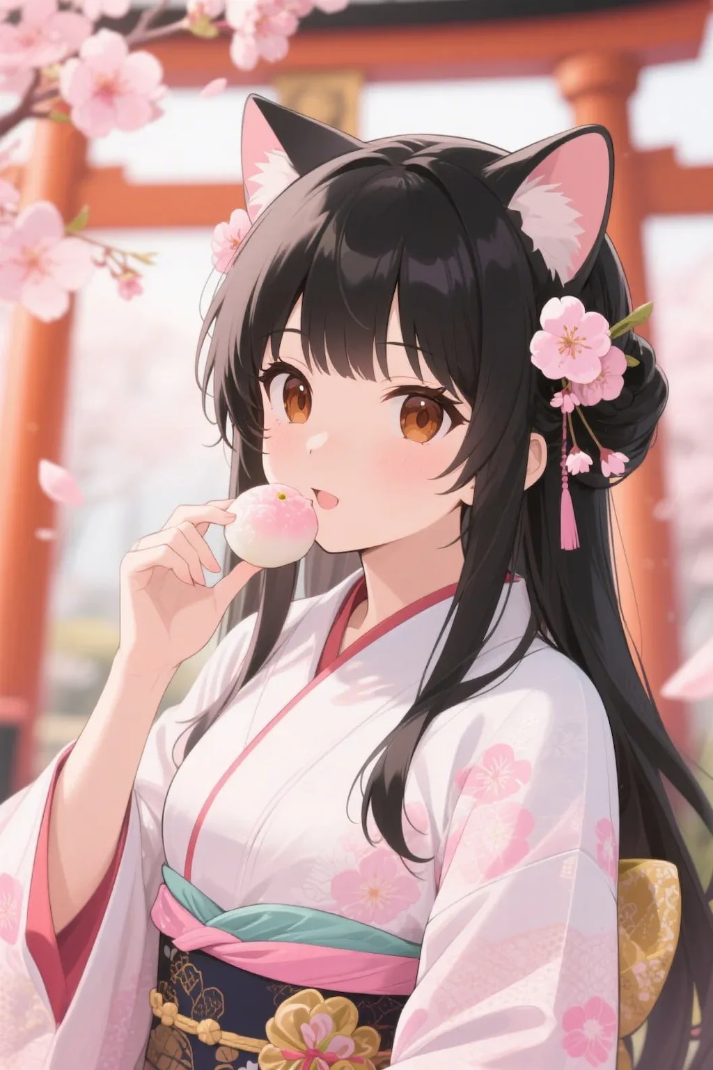 お餅を食べるさくらちゃん