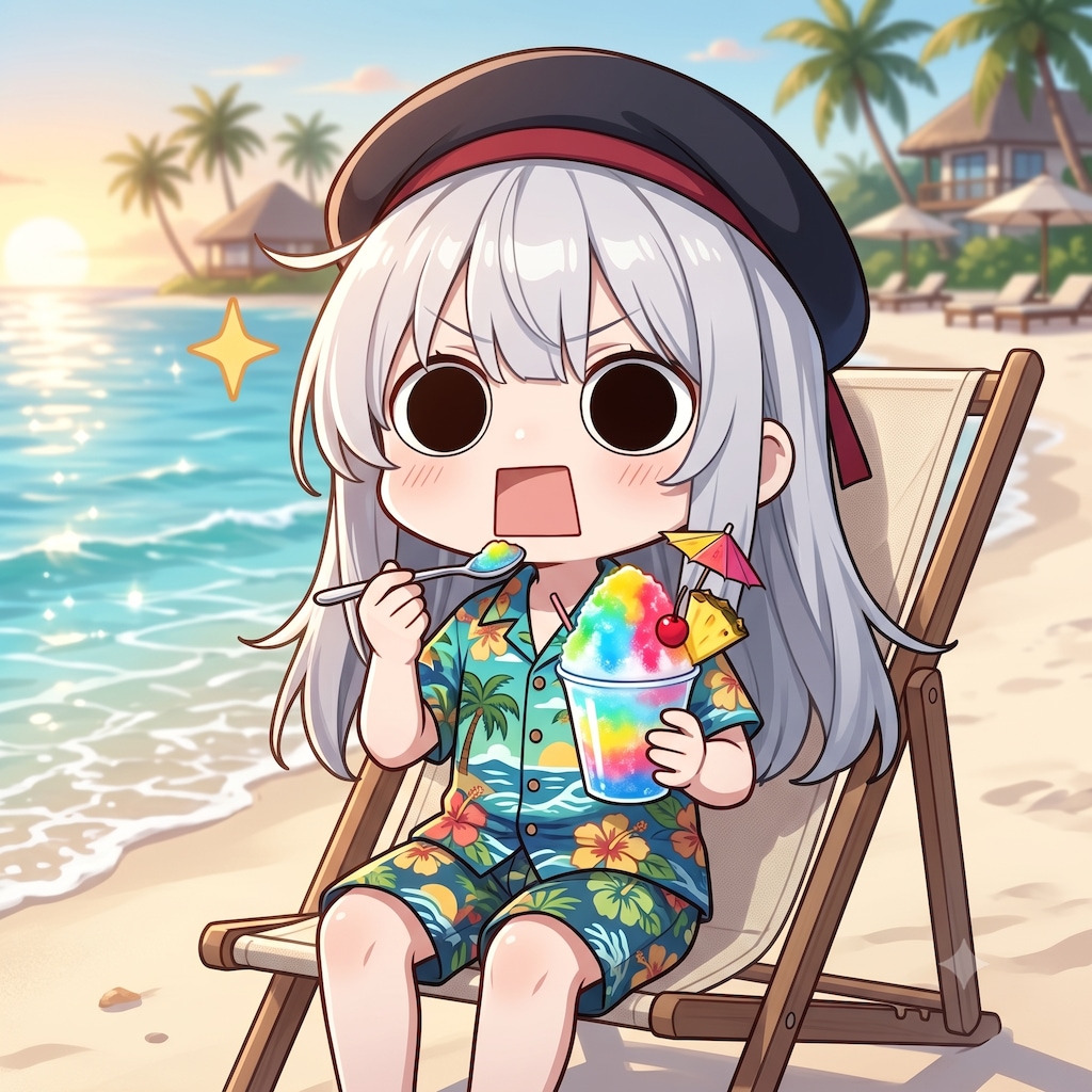 避暑地でトロピカルかき氷を頂くえらいこっちゃ嬢