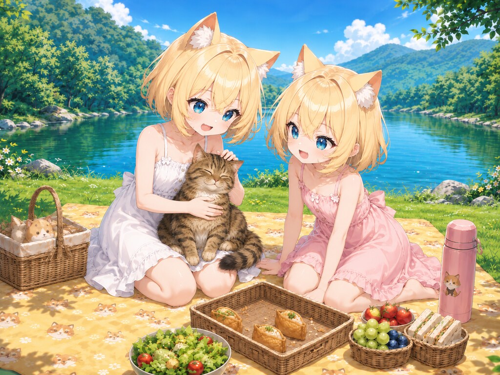 ピクニックと猫