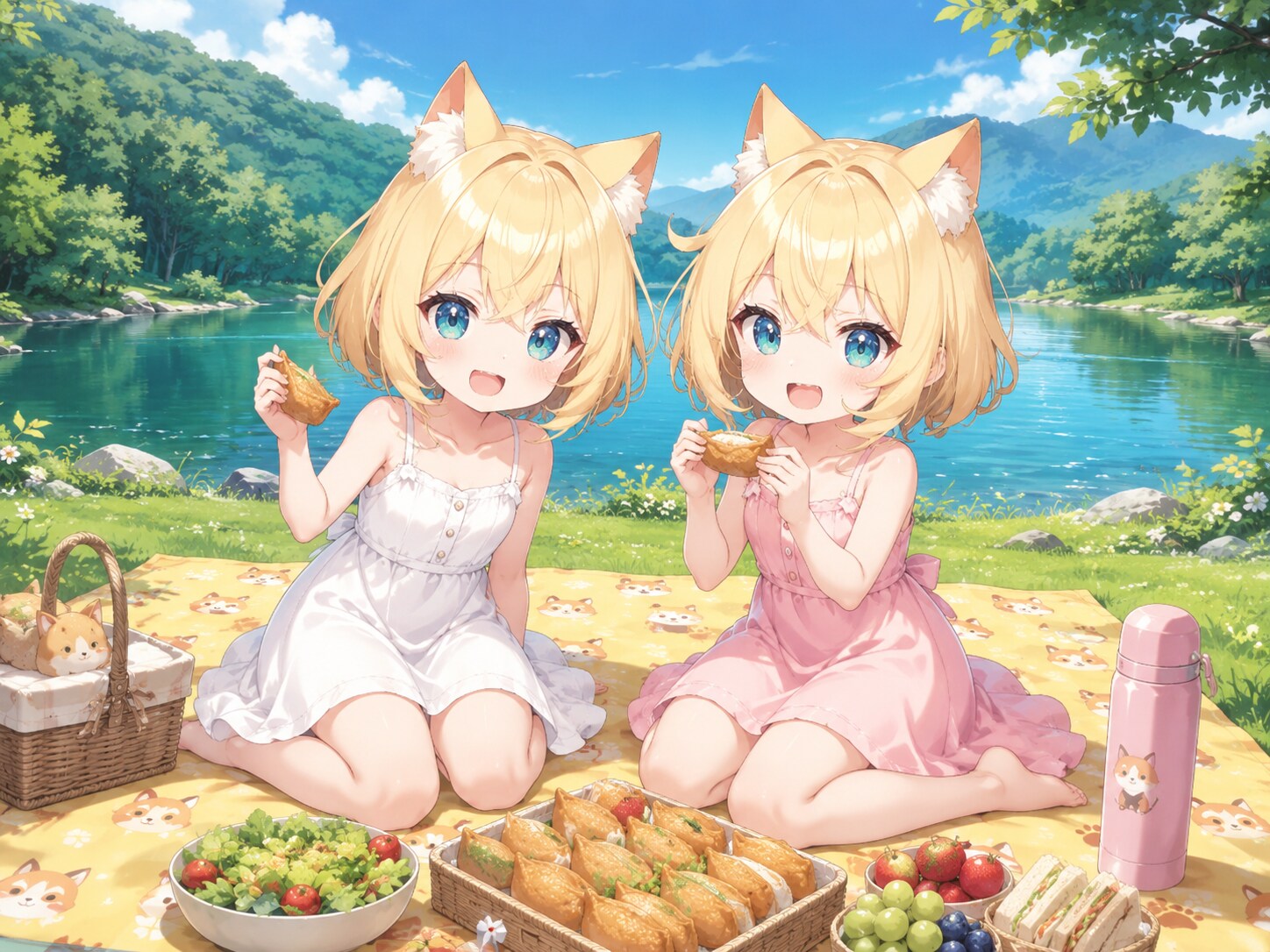 ピクニックと猫 | の人気AIイラスト・グラビア