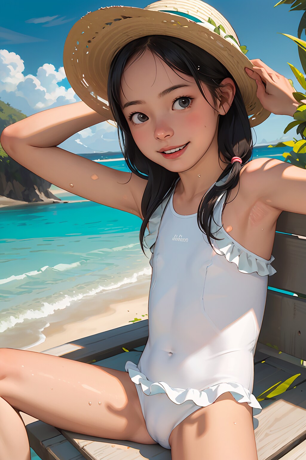 水着で水遊び