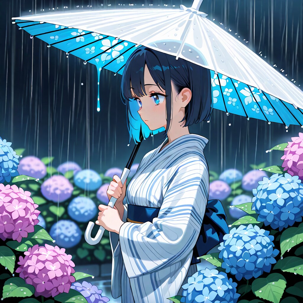 傘の中のアジサイ | の人気AIイラスト・グラビア