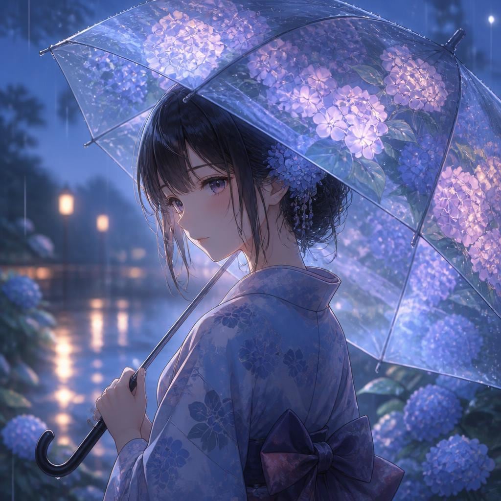 傘の中のアジサイ