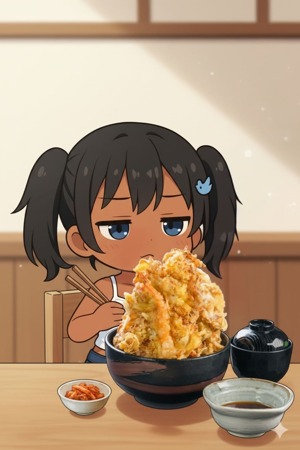 【こなつちゃん】キャベツ天丼を食べる