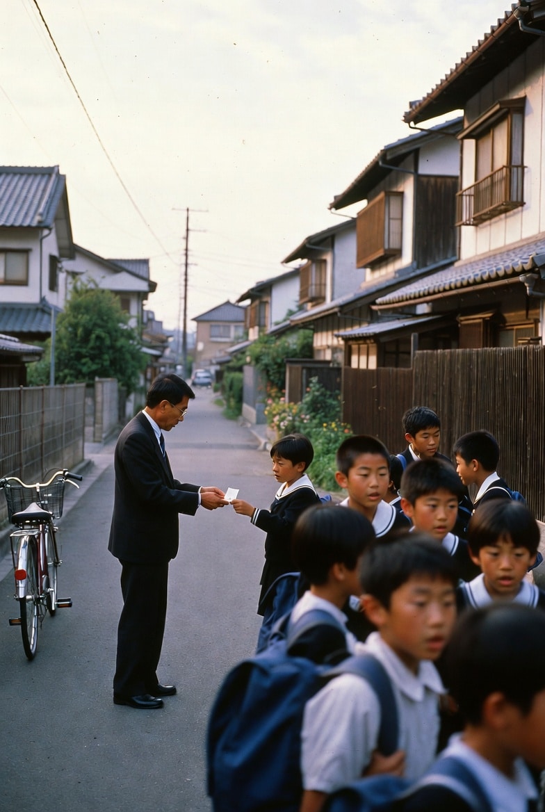 登下校で怪しげなチケットを配るおじさん | の人気AIイラスト・グラビア