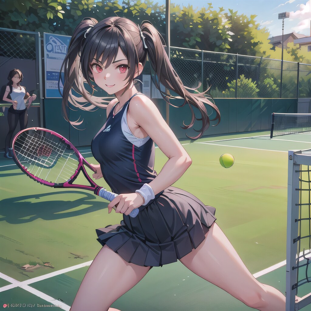 黒髪ツインテでテニスウェアの少女３