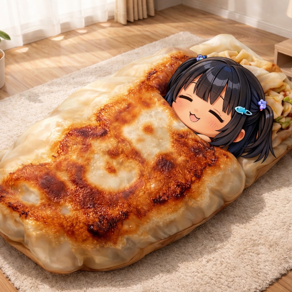 餃子に包まれて眠るこなつちゃん