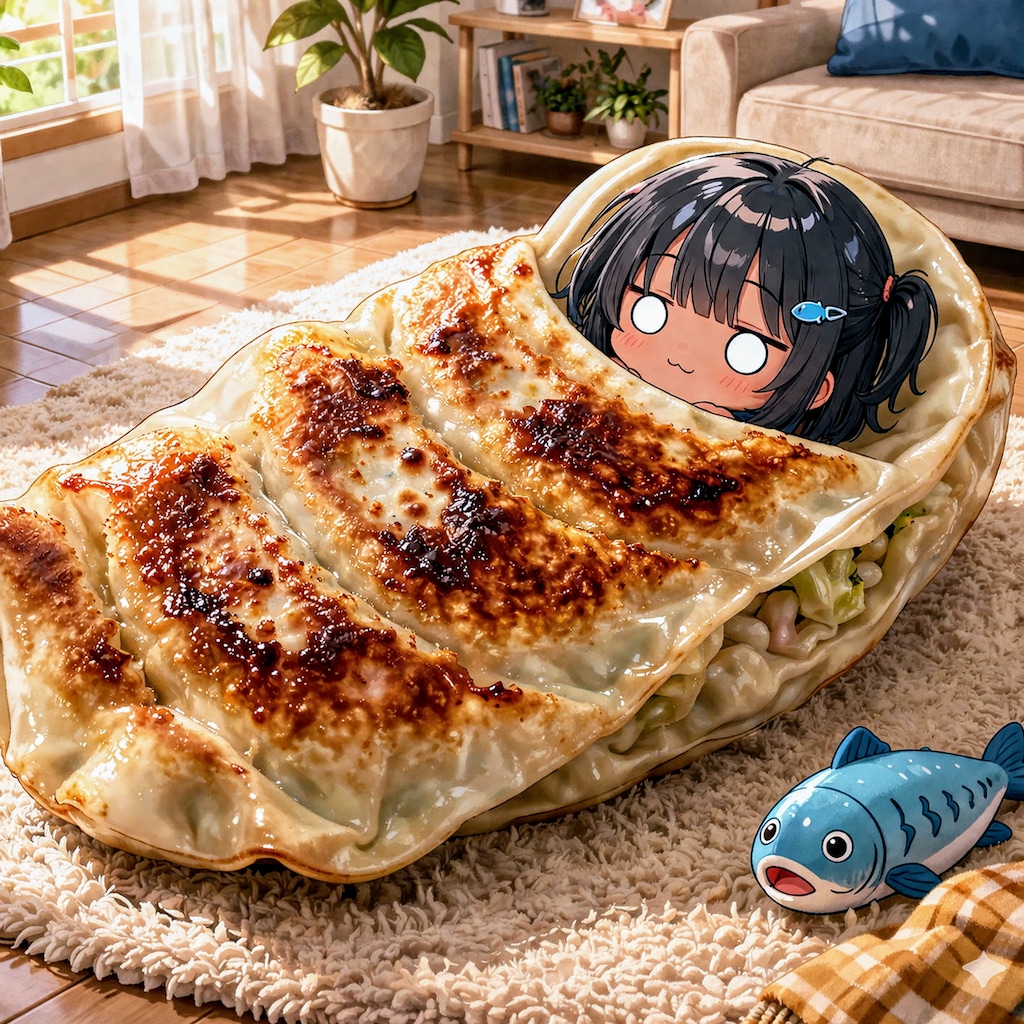 餃子に包まれて眠るこなつちゃん