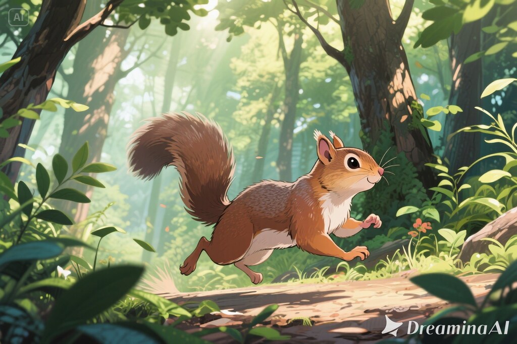 森を冒険するリス