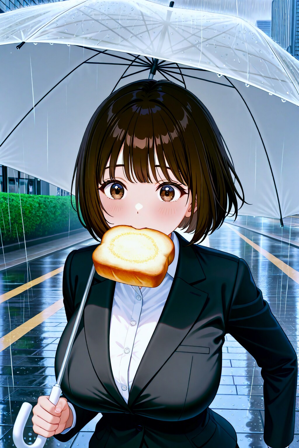 雨の中パン食いダッシュするアキちゃん