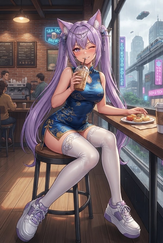 カフェでミニチャイナのシス | の人気AIイラスト・グラビア