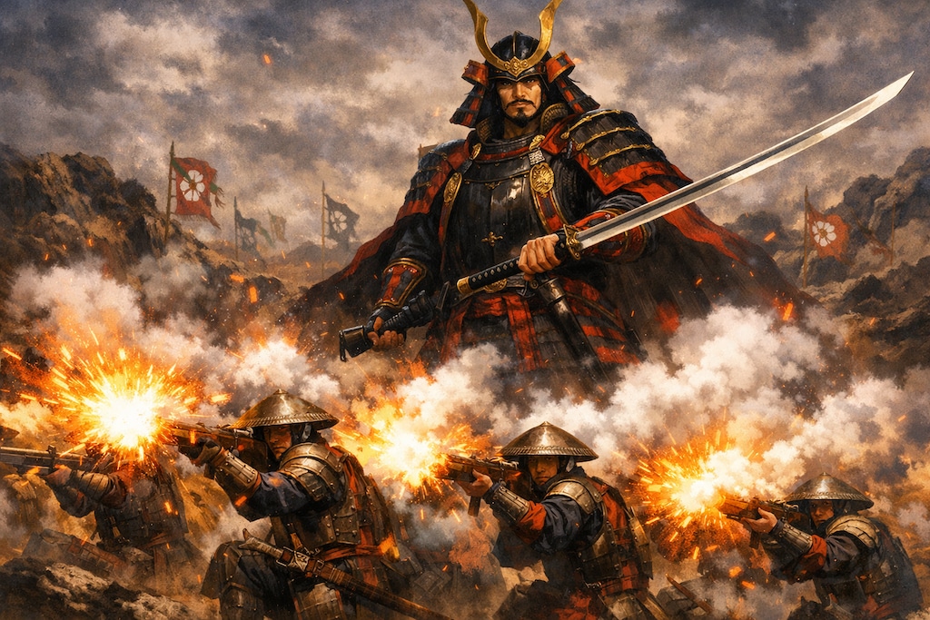 第六天魔の恐ろしさ見せてやろうのぉ…鉄砲隊、三重列！一列目構えぃ…まだだ、まだまだ…今だ！！放てぃ！！