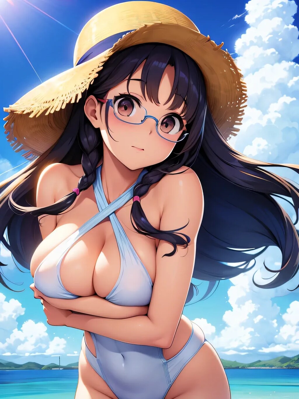 水着メガネのアヘ顔(12枚)