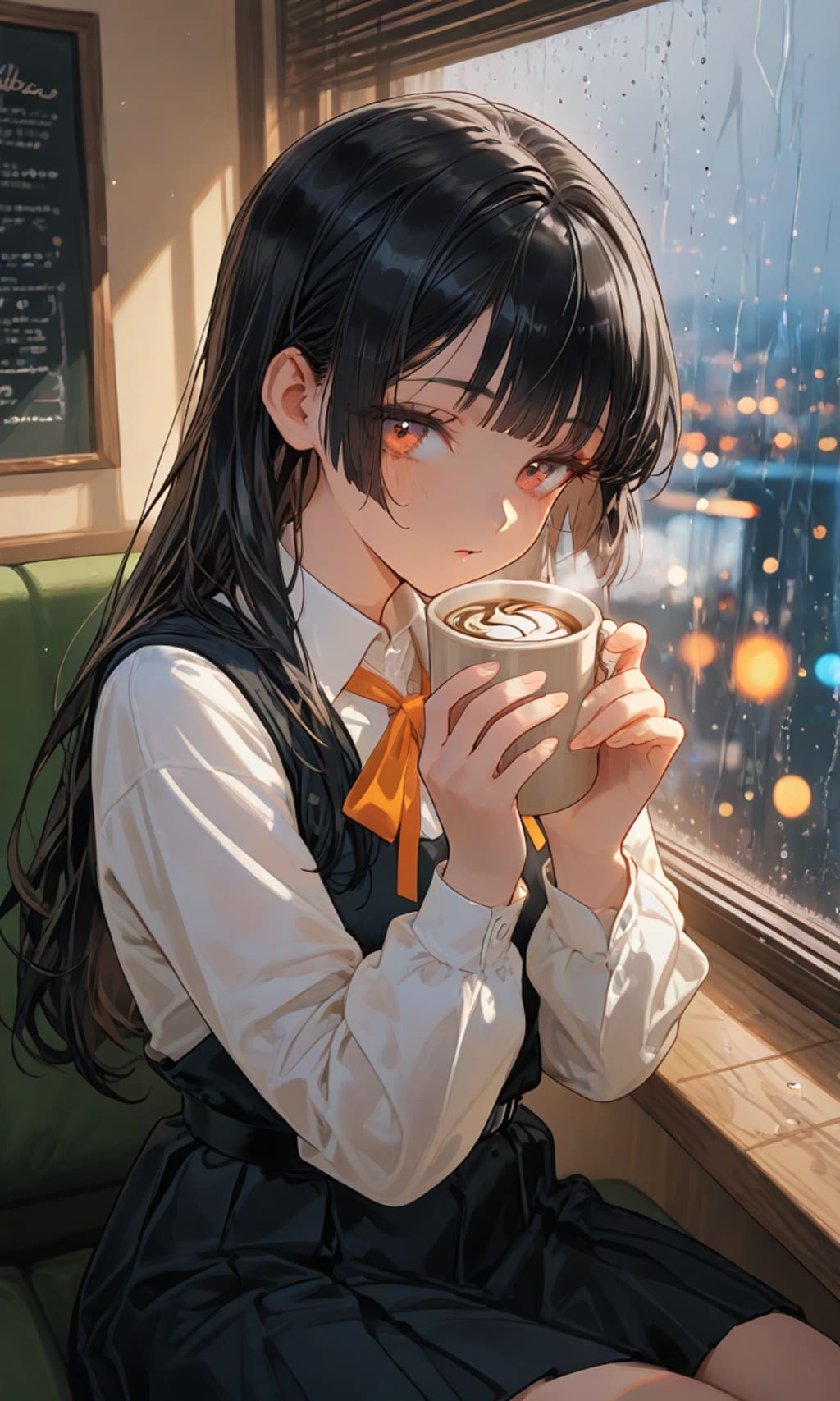 黒髪ロングカフェ