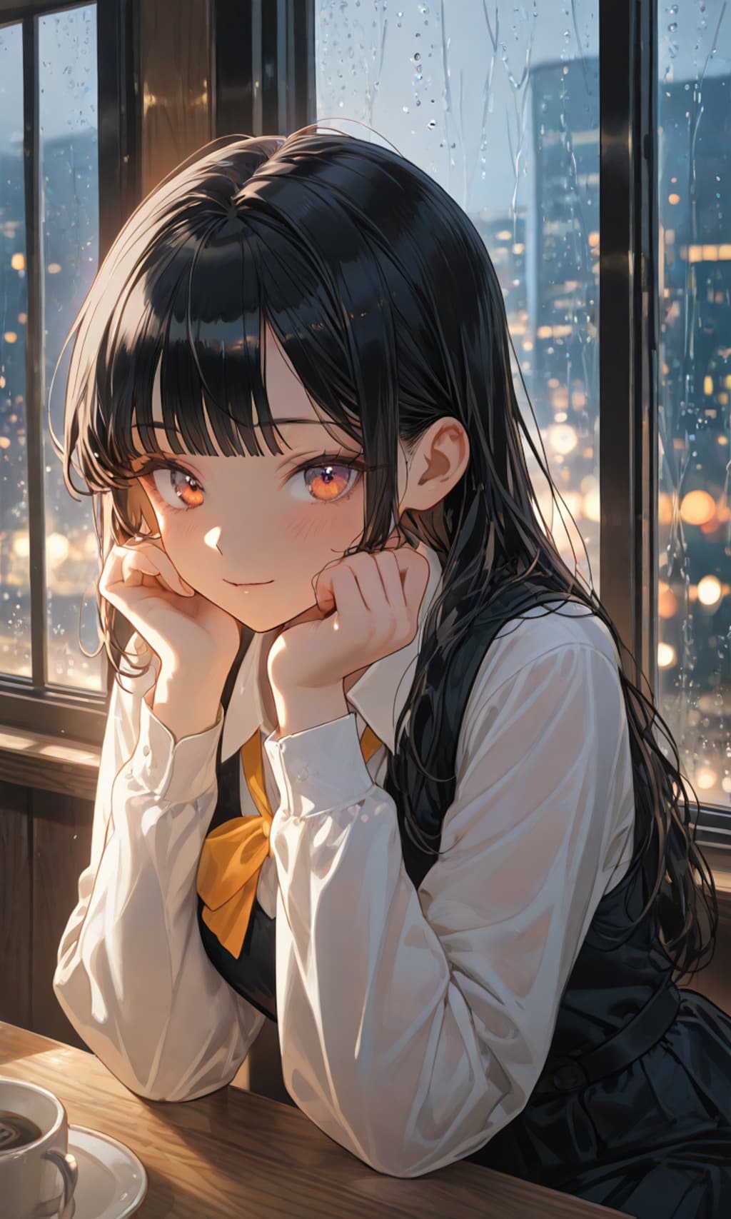 黒髪ロングカフェ