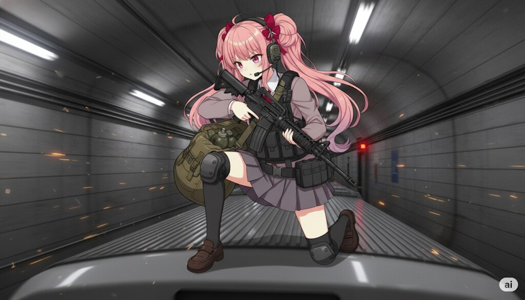 【爆弾娘】トンネル内でのアクション | の人気AIイラスト・グラビア