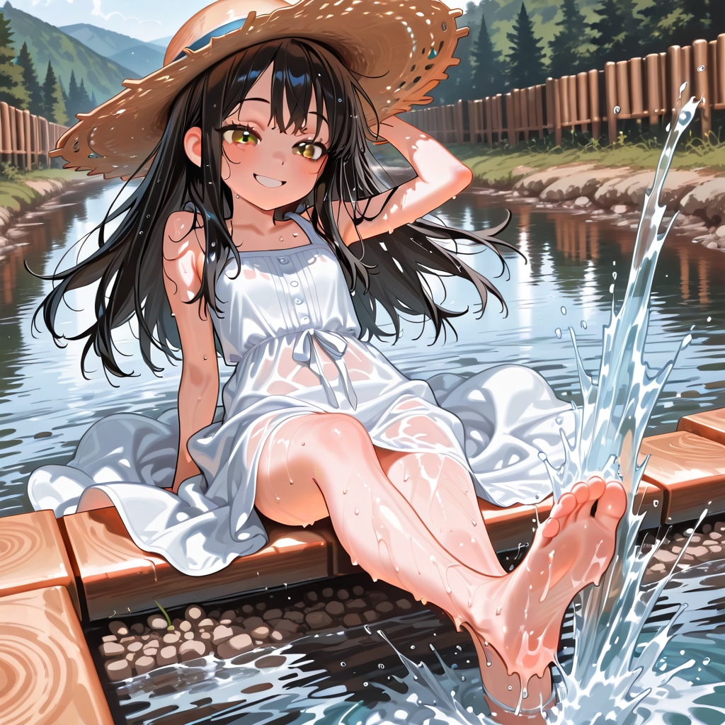川で水遊び