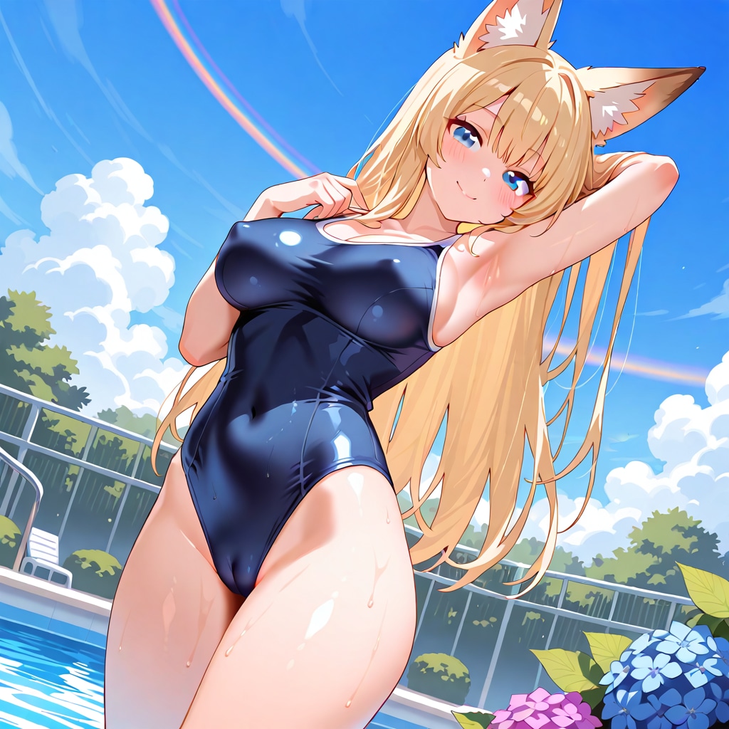 金髪狐耳さんとスク水