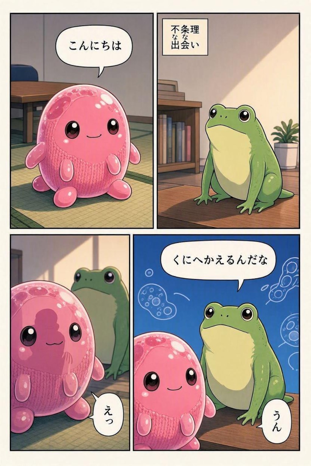 ももほうくんと かえる