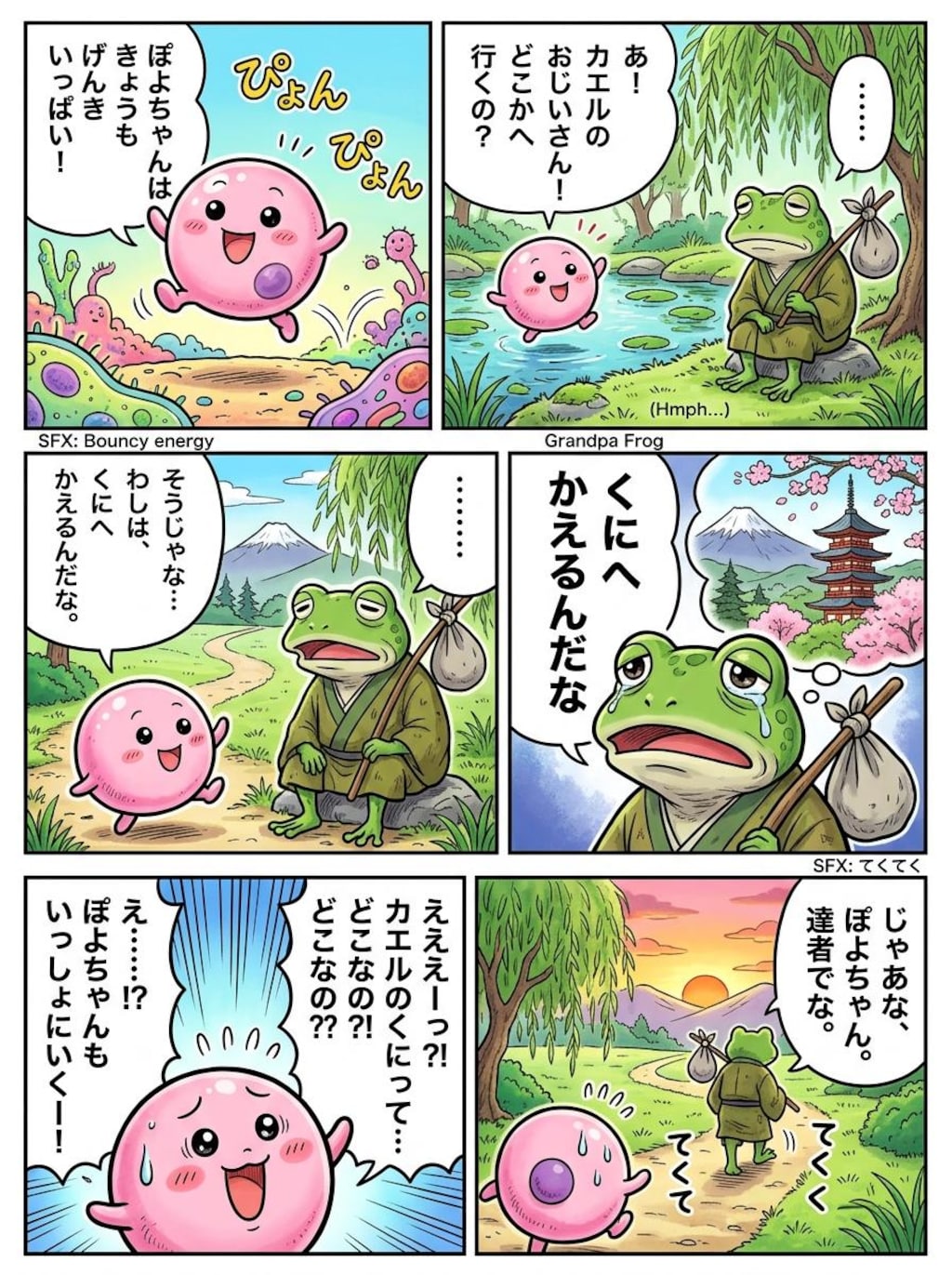 ももほうくんと かえる