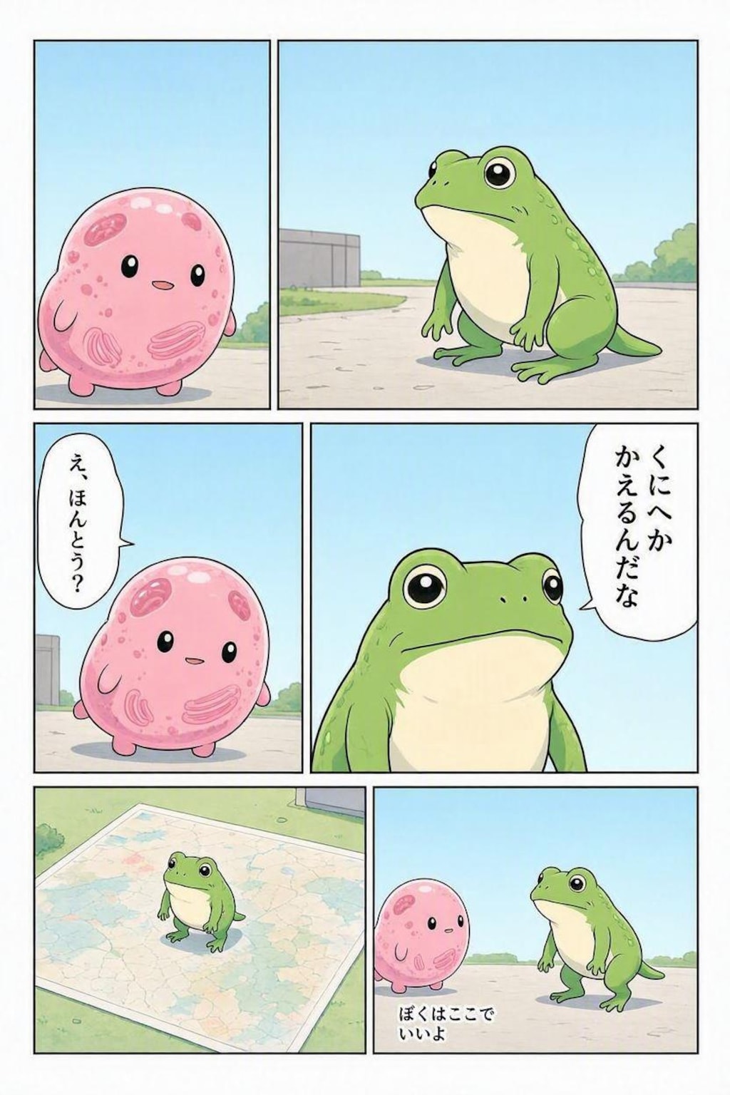 ももほうくんと かえる