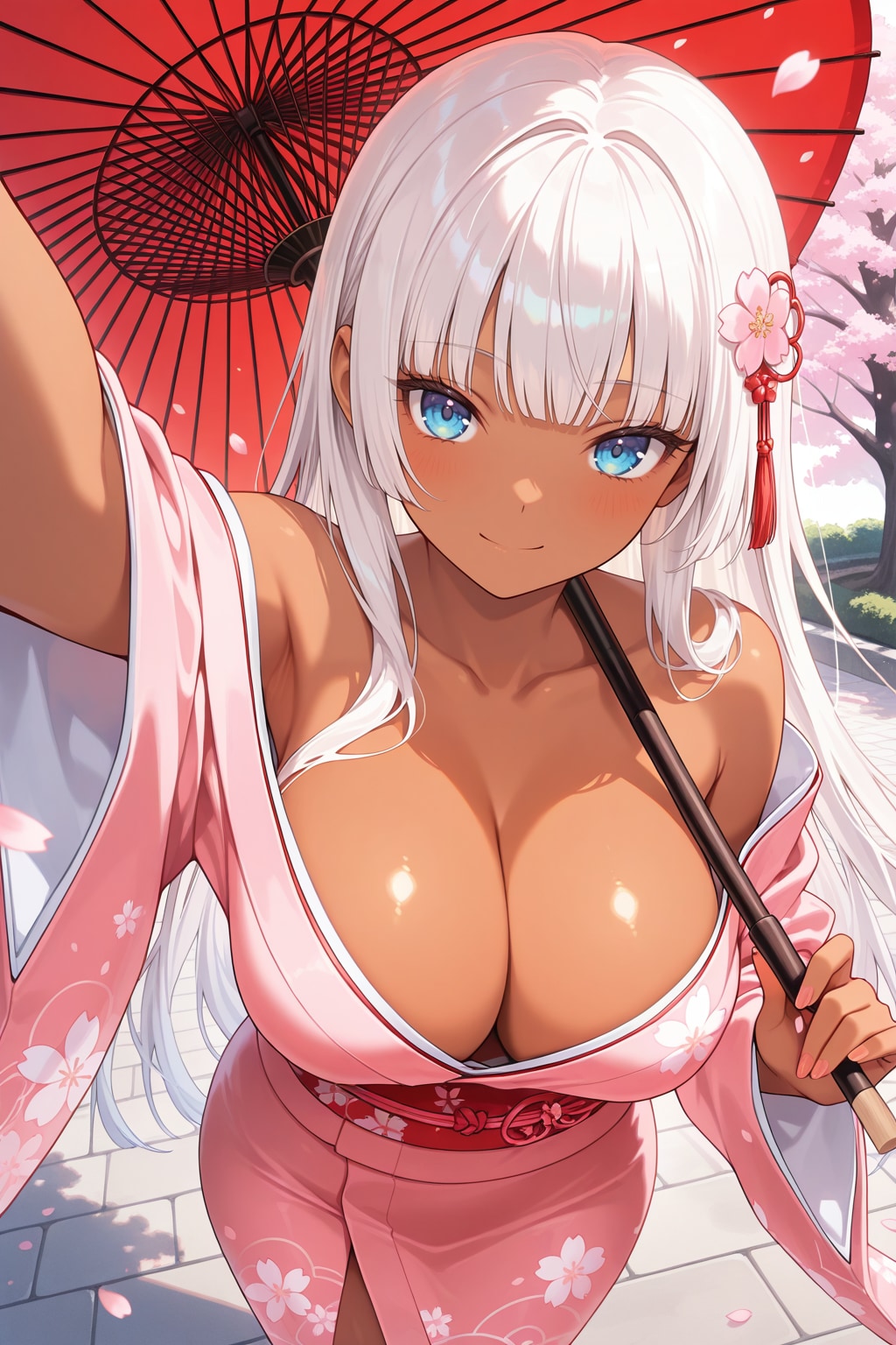 桜の下、この着物似合ってる？ 胸元開いてるの、見てドキドキした？♡