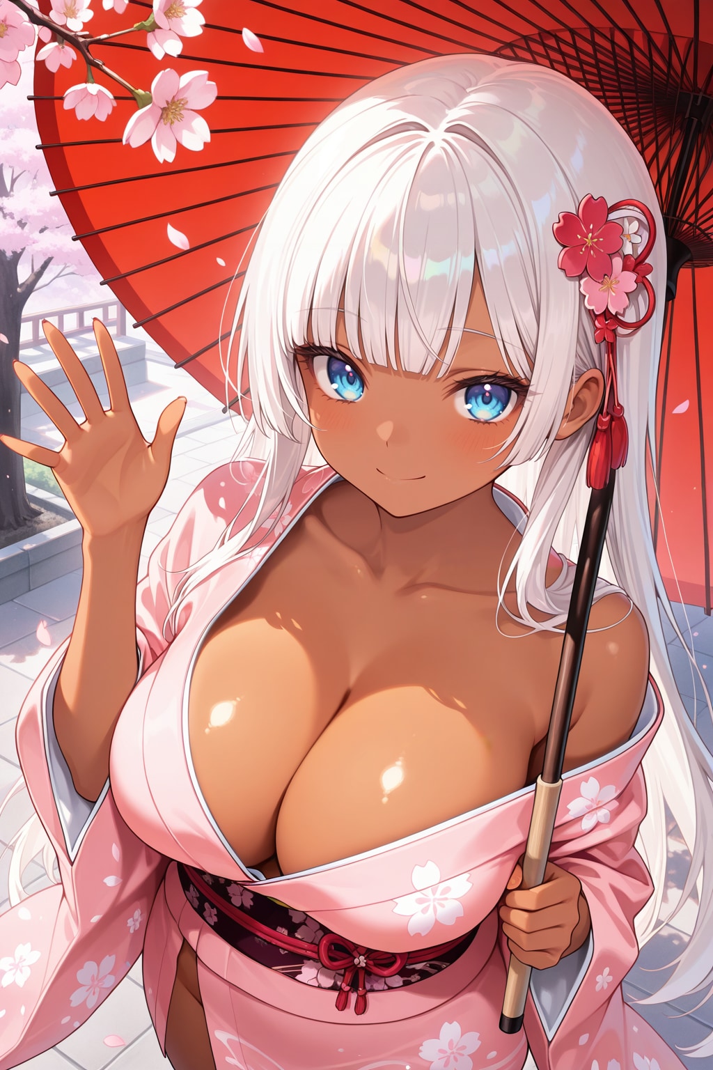 桜の下、この着物似合ってる？ 胸元開いてるの、見てドキドキした？♡