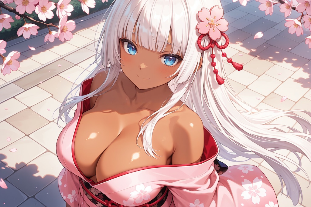 桜の下、この着物似合ってる？ 胸元開いてるの、見てドキドキした？♡