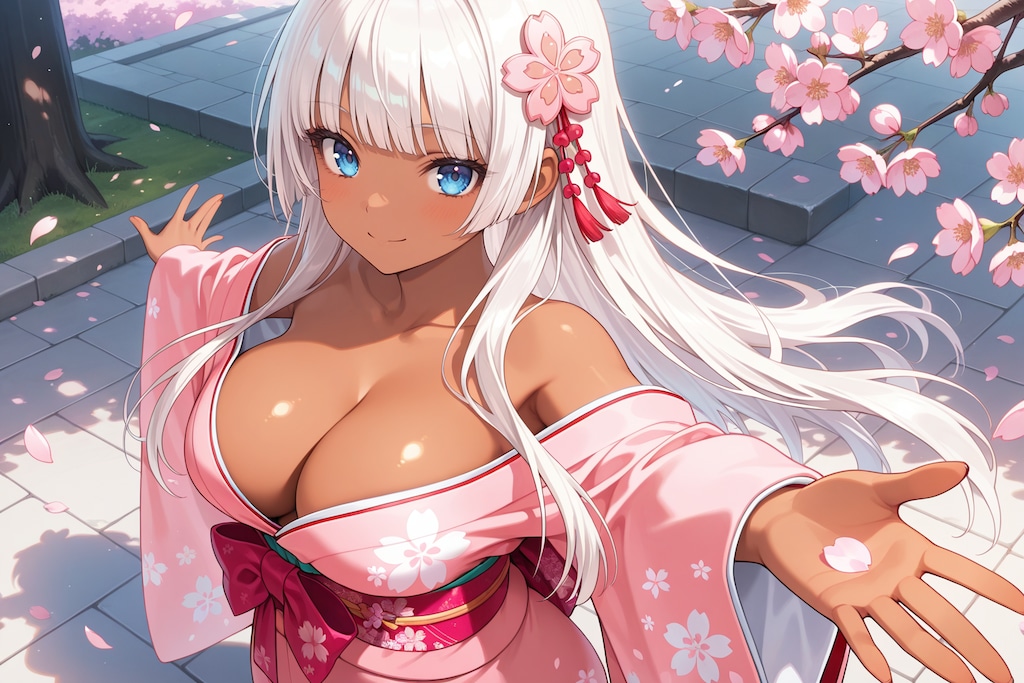 桜の下、この着物似合ってる？ 胸元開いてるの、見てドキドキした？♡