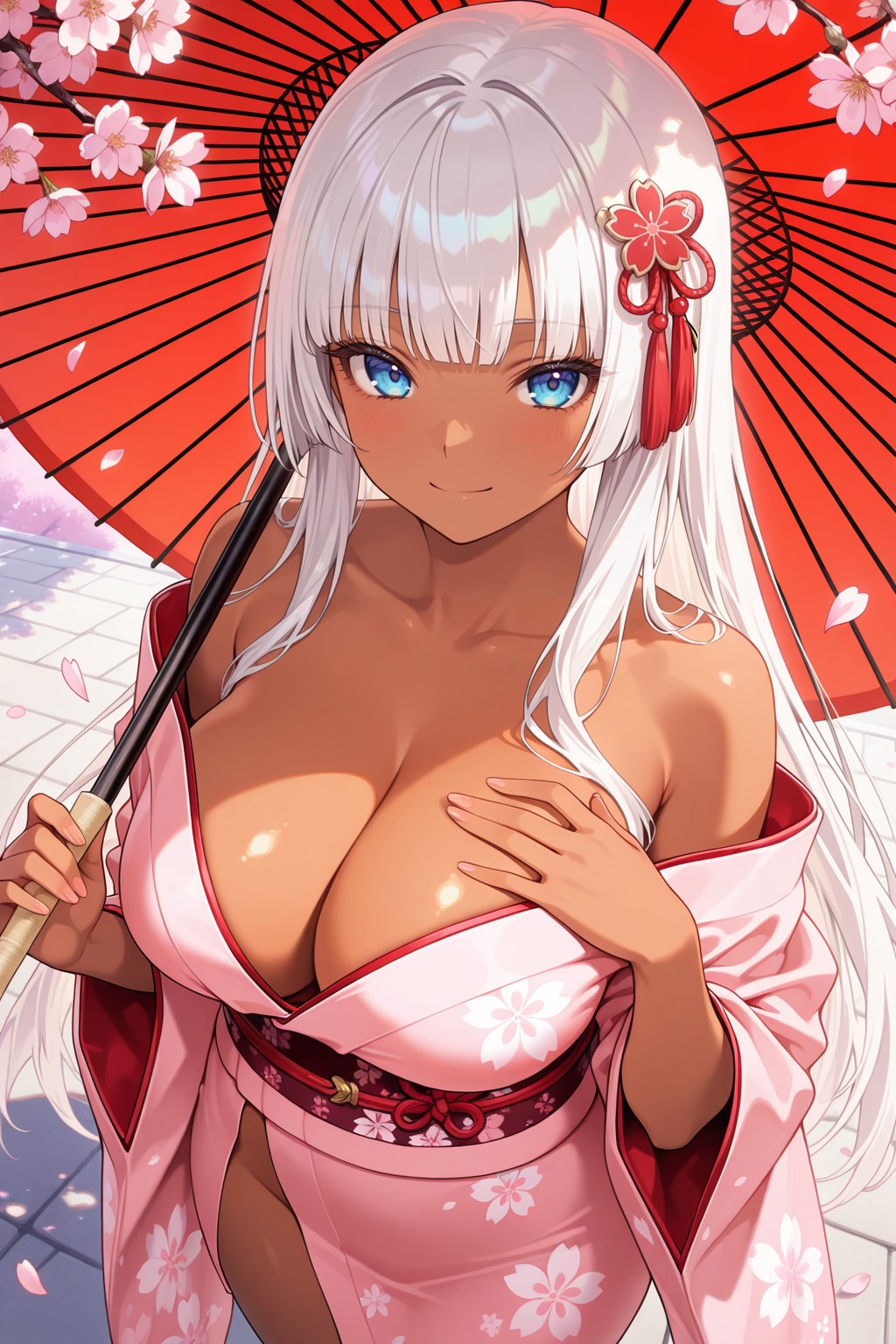 桜の下、この着物似合ってる？ 胸元開いてるの、見てドキドキした？♡