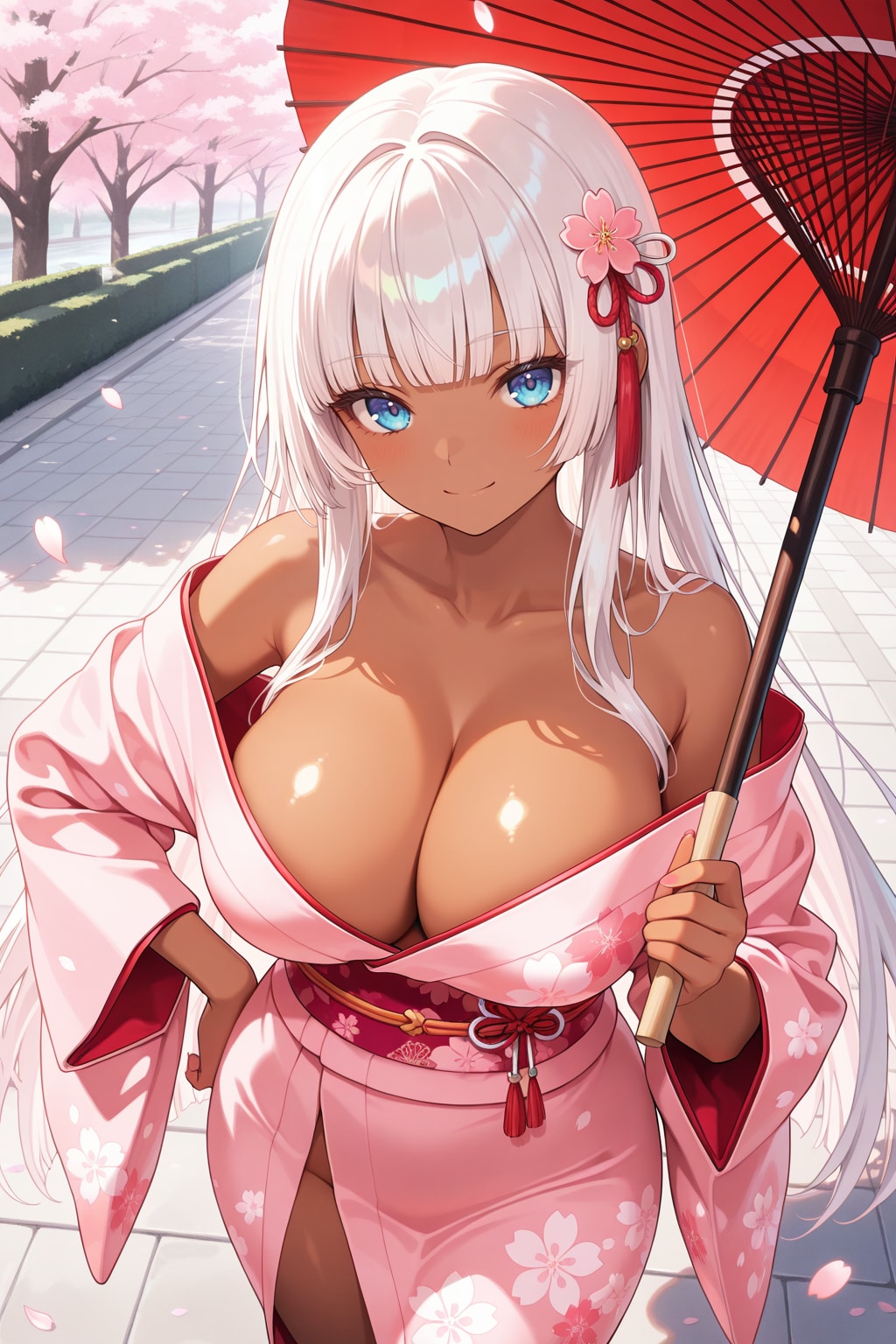 桜の下、この着物似合ってる？ 胸元開いてるの、見てドキドキした？♡