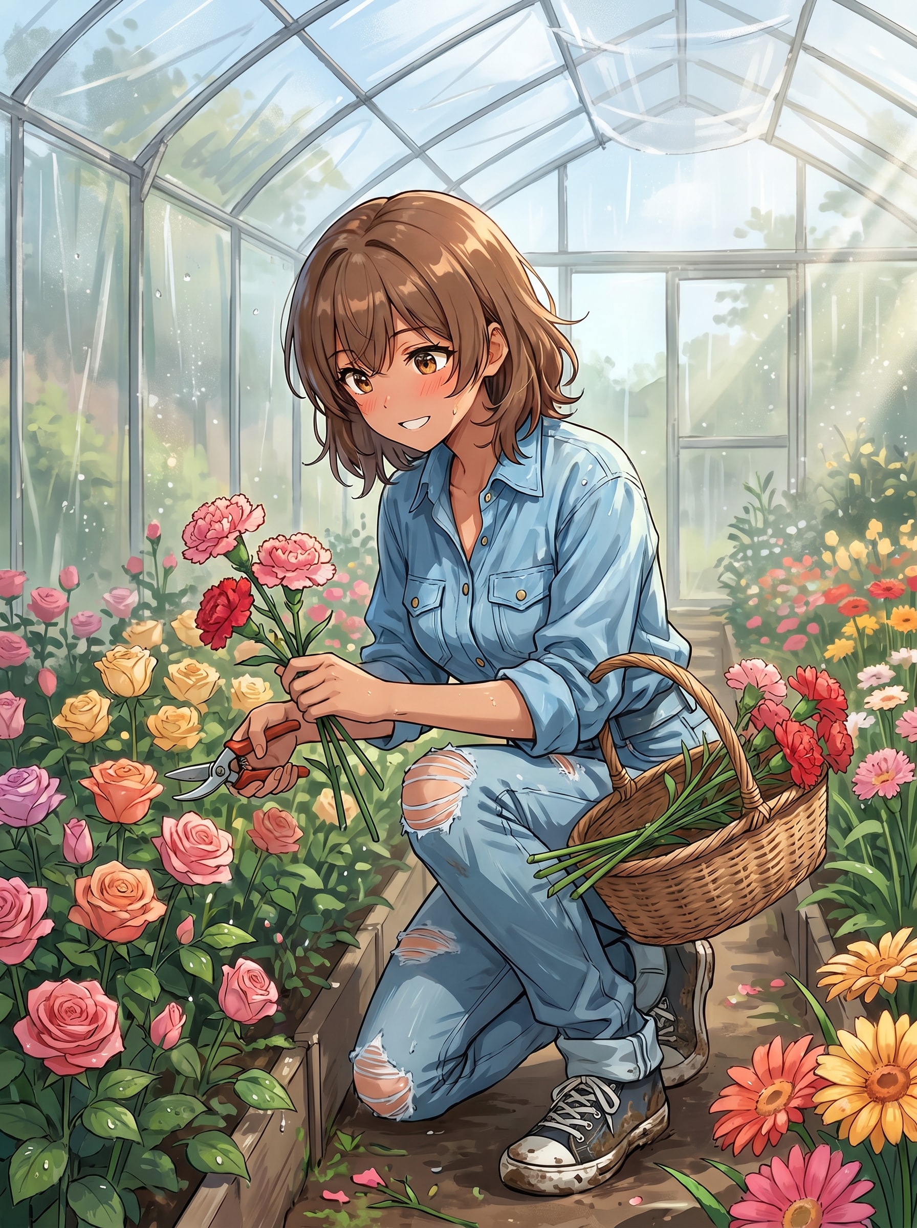 切り花を収穫する夏希ちゃん | の人気AIイラスト・グラビア