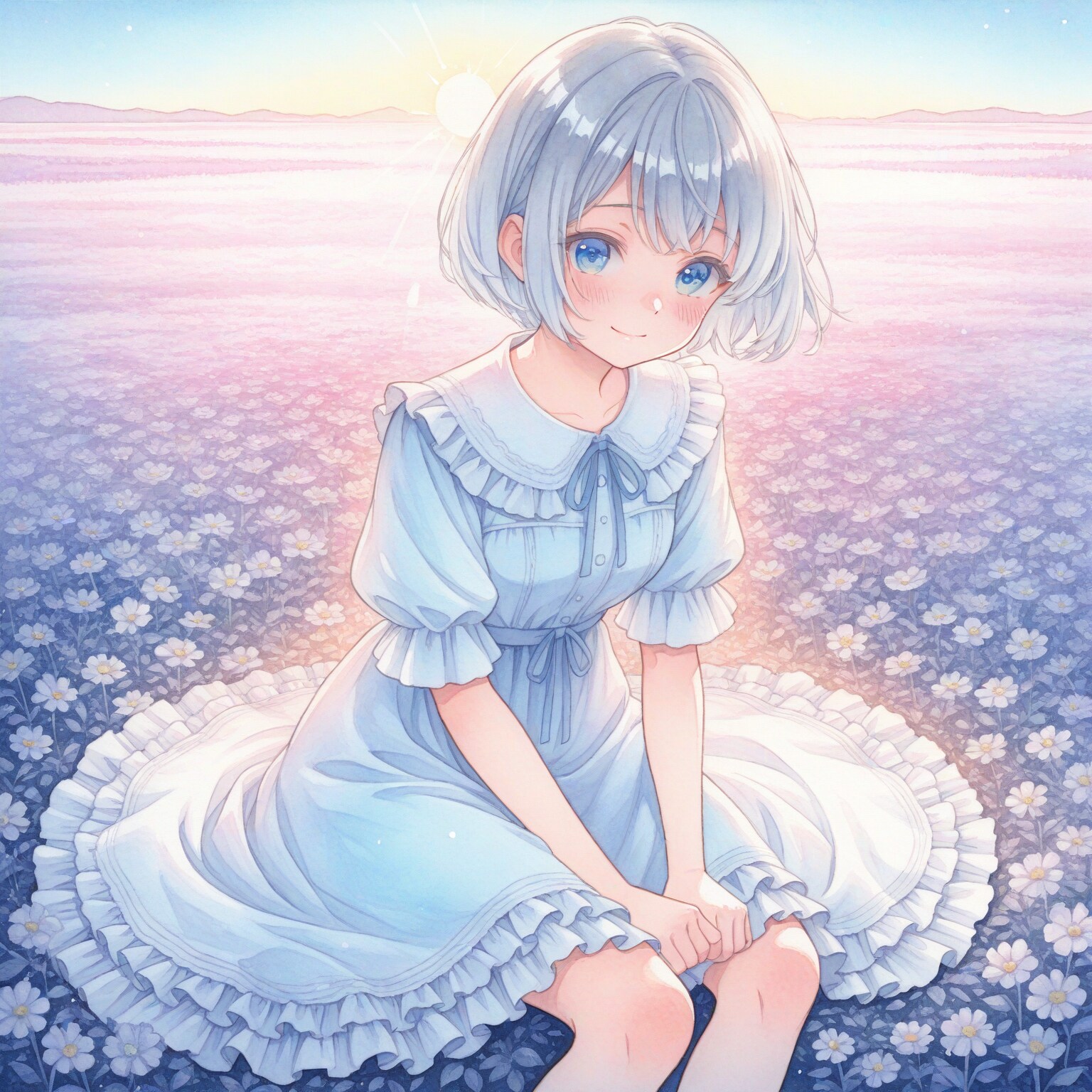 お花畑で少女の微笑み | の人気AIイラスト・グラビア